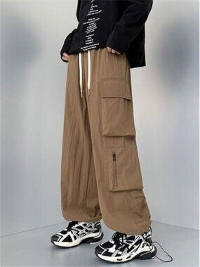 Men's Plus Size Loose Fit Cargo Pants with Drawstring